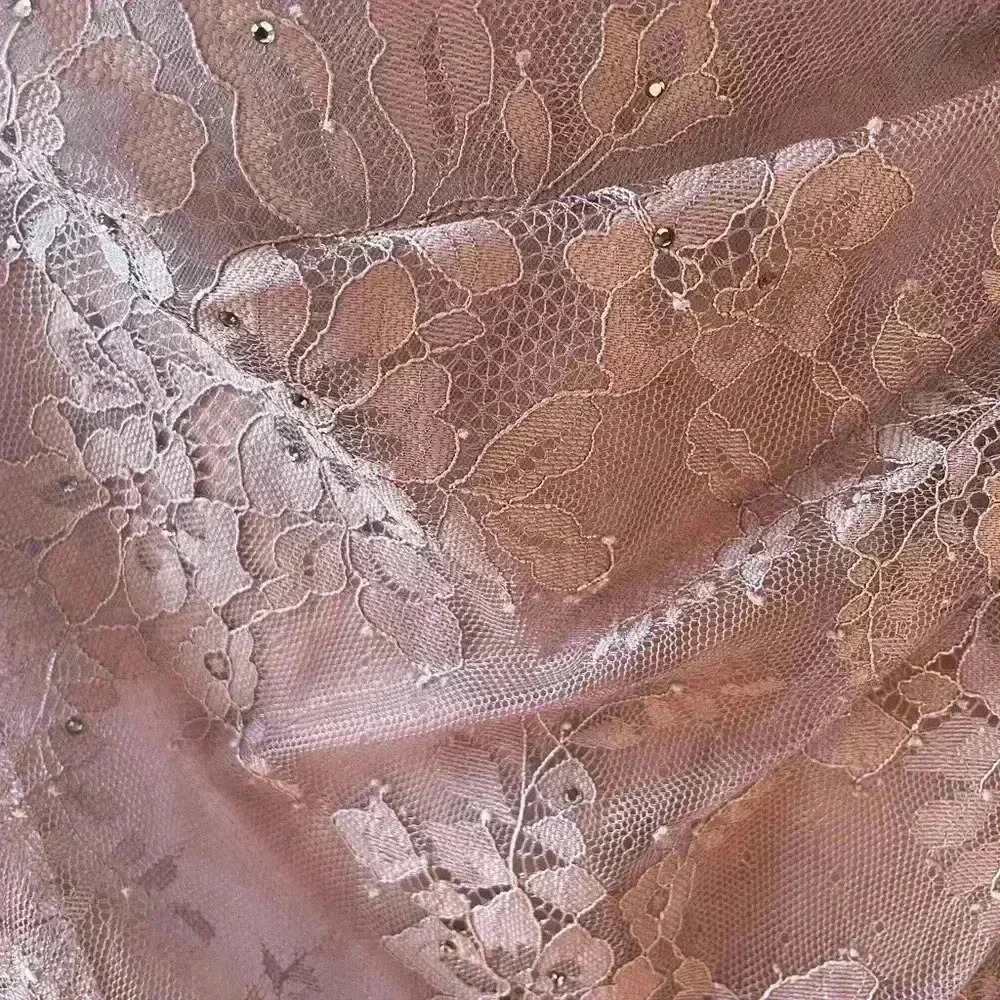 NEW La Femme Lace Overlay rhinestone off shoulder cap sleeve cocoa dress gown 2 - Picture 9 of 12